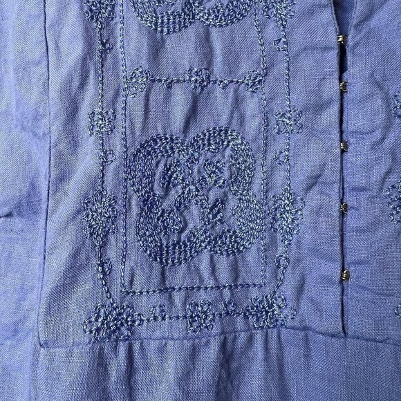 Edward Top Womens SZ 1X Periwinkle 100% Irish Linen Sleeveless Embroidered Beach - Picture 6 of 15